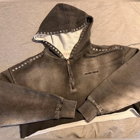 Golden Goose Gray cropped sweatshirt with a lived-in effect